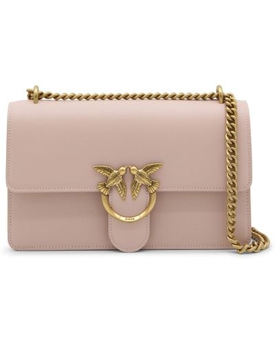 Pinko Beige Leather Love One Shoulder Bag - Pink