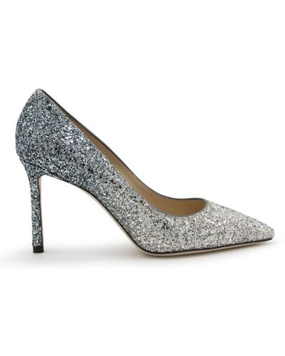 Jimmy Choo Silver And Dusk Blue Leather Romy Court Shoes - Grey