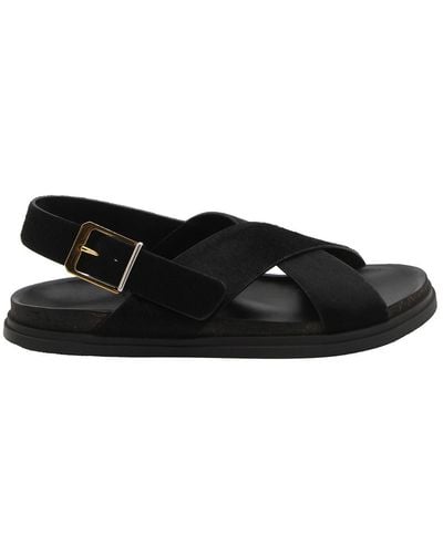 The Row Buckle Leather Sandals - Black
