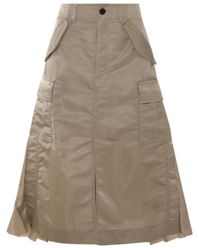 Sacai Beige Nylon Midi Skirt - Natural