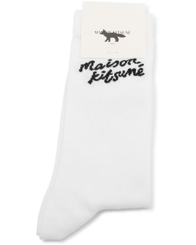 Maison Kitsuné And Black Cotton Logo Socks - White