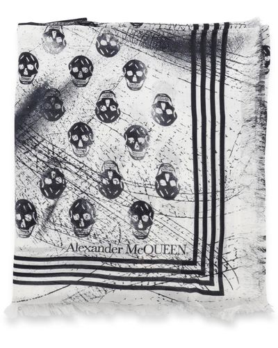 Alexander McQueen Black And White Modal Scarf - Metallic