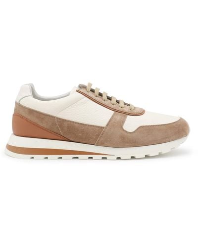 Brunello Cucinelli Beige And Brown Leather Sneakers - Natural
