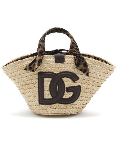 Dolce & Gabbana Animalier Raffia Kendra Shopping Bag - Brown