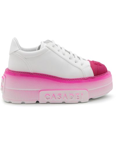 Casadei White And Pink Leather Sneakers