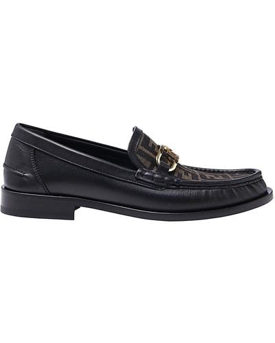 Fendi Tobacco Leather Loafers - Blue