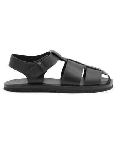 The Row Leather Fisherman Sandals - Black