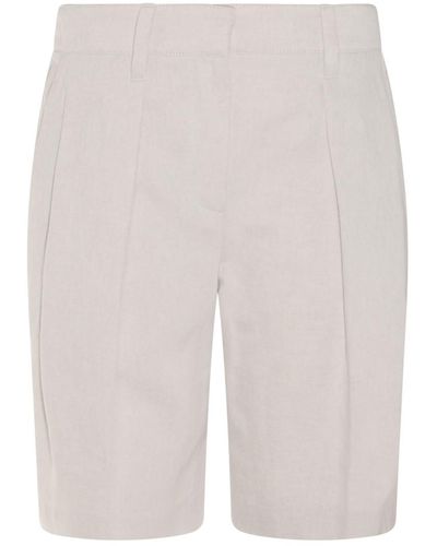 Brunello Cucinelli White Cotton Shorts - Grey