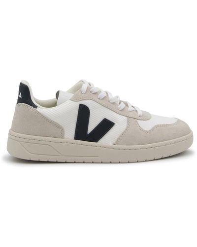 Veja White Faux Leather V-10 Trainers - Grey