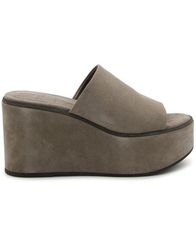Brunello Cucinelli Beige Leather Court Shoes - Grey
