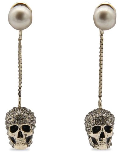 Alexander McQueen Gold-tone Brass Skull Earrings - White