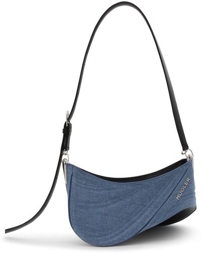 Mugler Blue Leather Curve Shoulder Bag