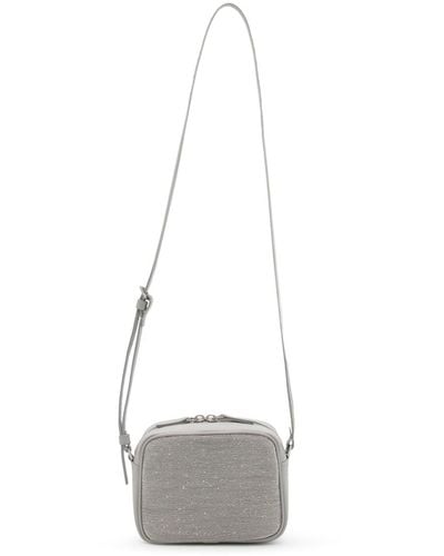 Fabiana Filippi Gray Stone Leather Camera Crossbody Bag - White