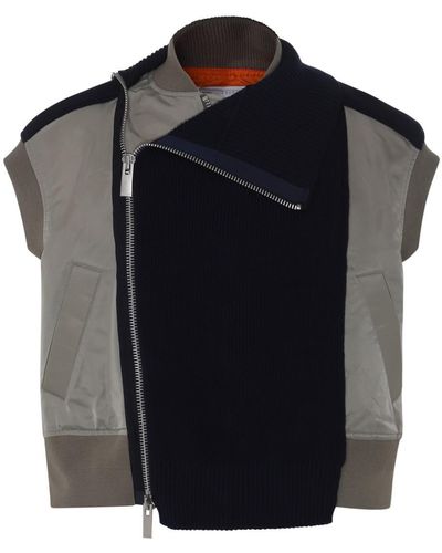 Sacai Beige And Blue Knitwear - Black