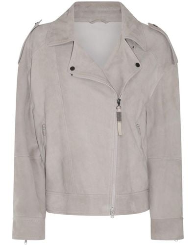 Brunello Cucinelli Beige Leather Jacket - Grey