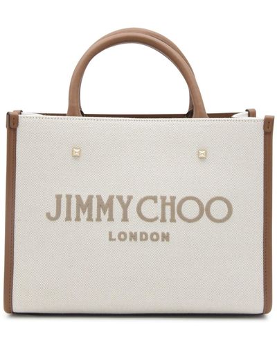 Jimmy Choo Natural And Taupe Canvas Avenue Tote Bag - Metallic