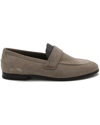 Brunello Cucinelli Light Brown Leather Loafers - Gray