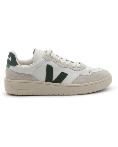 Veja White And Green Leather V-90 Sneakers - Gray