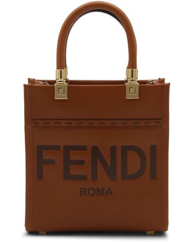 Fendi Brown Leather Mini Sunshine Shopper Bag