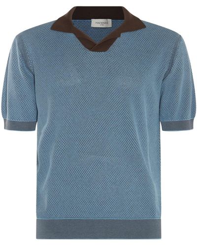Piacenza Cashmere Blue Cotton-silk Blend Polo Shirt