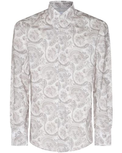Brunello Cucinelli White And Beige Cotton Shirt - Grey