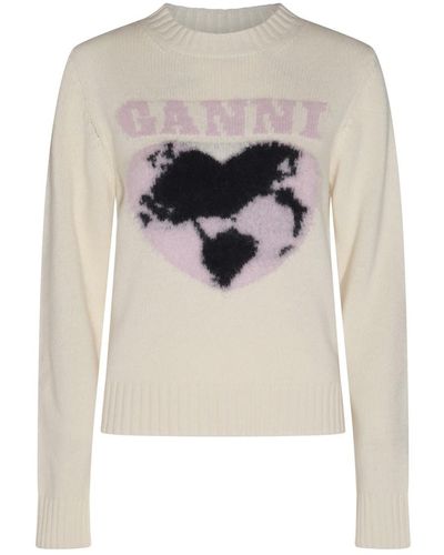 Ganni Cream Wool Knitwear - White