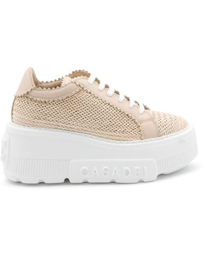 Casadei Light Pink And White Leather Trainers - Natural