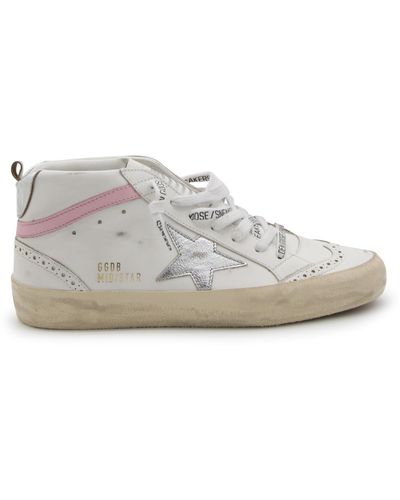 Golden Goose White And Pink Leather Mid Star Sneakers - Gray