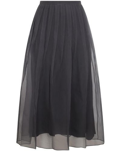 Brunello Cucinelli Silk Midi Skirt - Grey