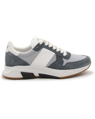 Tom Ford Sivler And Petrol Blue Leather Jaga Trainers - Multicolour