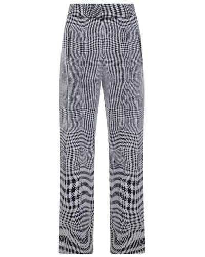 Burberry White And Black Wool Pants - Gray