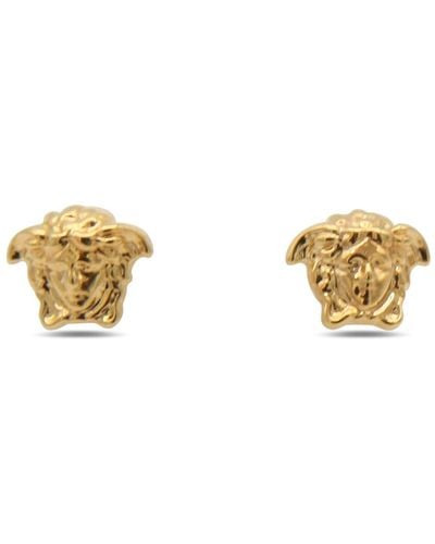 Versace Gold Tone Metal Medusa Button Earrings - Metallic