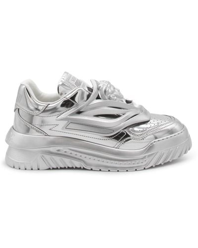 Versace Tone Leather Medusa Laminate Low Top Sneakers - Gray