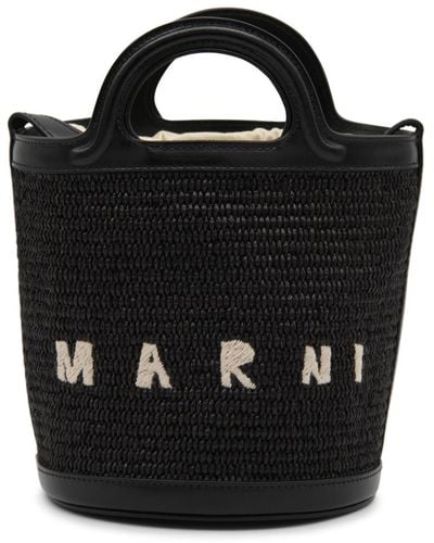 Marni Raffia And Leather Tropicalia Mini Bucket Bag - Black