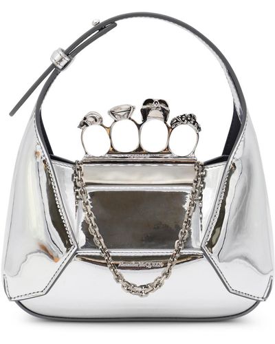 Alexander McQueen Metal Hobo Mini Jeweled Top Handle Bag - Metallic