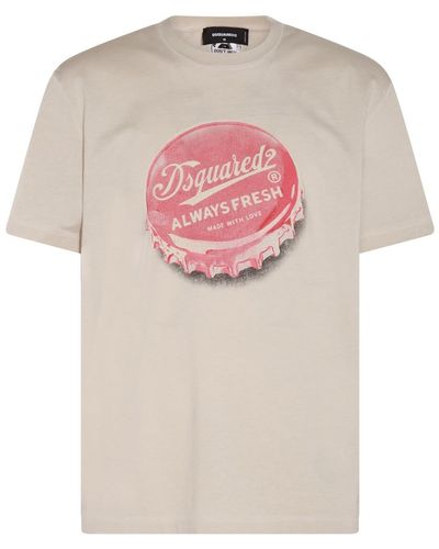 DSquared² Beige And Red Cotton T-shirt - Pink