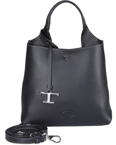 Tod's Black Leather Handle Bag - Blue