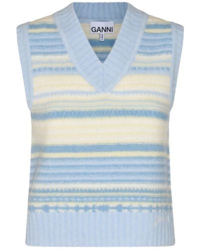 Ganni Light Blue Wool Knitwear