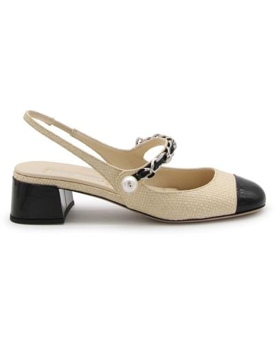Miu Miu Chain-embellishedt Leather Slingback Court Shoes - Natural
