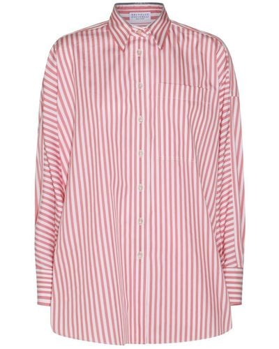 Brunello Cucinelli Red And White Cotton Shirt - Pink