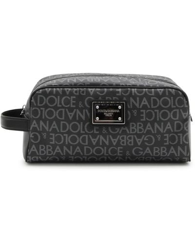 Dolce & Gabbana Black And Gray Leather Logo Pouche