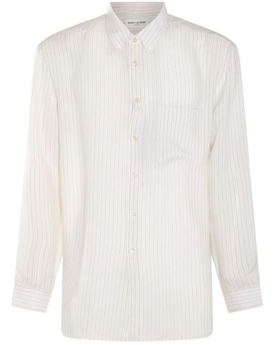 Saint Laurent White, Beige And Grey Silk Shirt