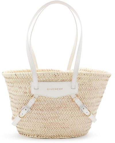 Givenchy Raffia And White Leather Voyou Small Tote Bag