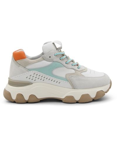 Hogan White Light Blue And Orange Leather Hyperactive Trainers