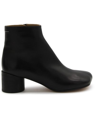 MM6 by Maison Martin Margiela Leather Anatomic Ankle Boots - Black