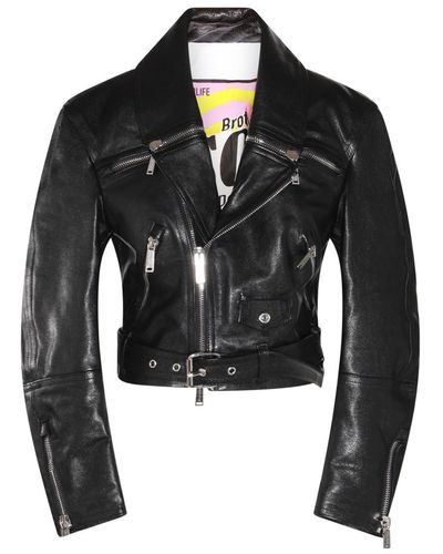 DSquared² Cropped Leather Biker Jacket - Black