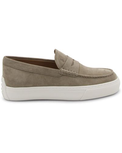 Tod's Beige Leather Loafers - Grey