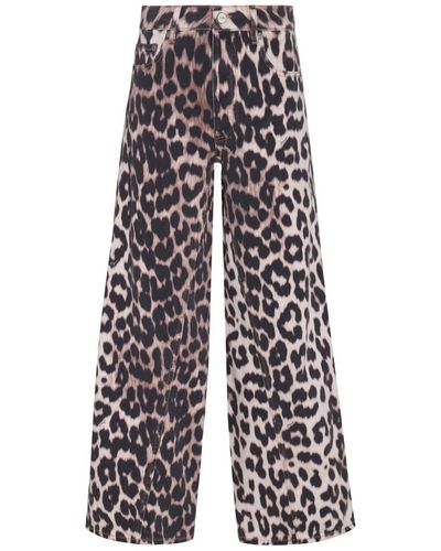 Ganni Leopard Cotton Trousers - Grey