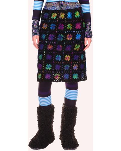 Anna Sui Stainglass Crochet Skirt Turquoise Multi - Blue