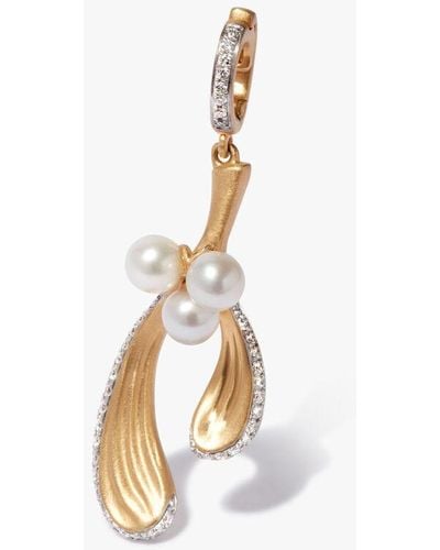 Annoushka 18ct Yellow Gold Pearl & Diamond Mistletoe Charm Pendant - Metallic